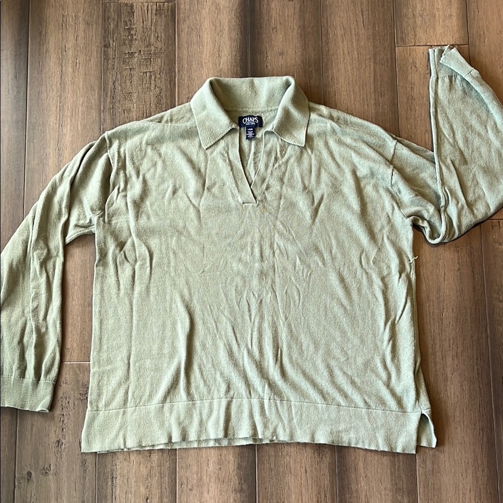 Chaps Green Long Sleeve Polo Sweater